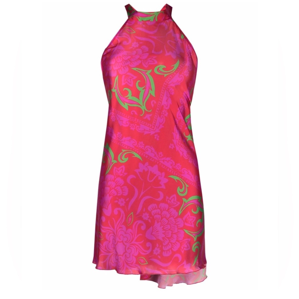 Pinko Hot Pink & Lime Floral Print Mini Dress Quarab Abito Medium